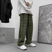 DFMEI 체크 캐주얼 남고가 ins 빈티지 코듀로이 팬츠 봄가을 조폭 마피아 와이드 팬츠