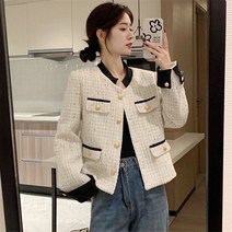 트위드자켓 여성 봄 가을 청 가죽 자켓 정장 노카라 숏 하객룩 우아한 슬림 트위드