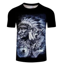 3d 인디언 늑대 프린트 T 셔츠 여름 O 넥 반팔 캐주얼 맨 Tees 탑스 하라주쿠 스타일 Streetwear 남자 동물 T 셔츠