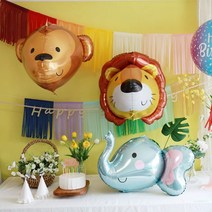 [파티조엘] 애니멀 페이스 벌룬_사자 원숭이 코끼리 풍선, 고리마운트와 낚시줄2미터, 원숭이_중국OEM