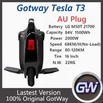 외발전동휠 전동보드 전동카트 Begode-오리지널 GotWay 테슬라 T3 외발 자전거 1500Wh 84V 2000W 안티 스, 01 Tesla T3 1500WH AU, 한개옵션1