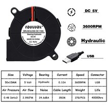 버너 에코팬 2PCS 5015 5cm DC 5V 12V 24V 2Pin 듀얼 볼/유압 베어링 브러시리스 냉각 터빈 송풍기 팬 50mm, 11 5V USB