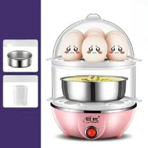 구운계란만들기 반숙란 고구마 찜기 맥반석계란, E. 더블 레이어 핑크 계란 밥솥 + 찜 그릇