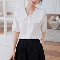 스타일아유 여름 여성 달콤한 퍼프 소매 러플 빅카라 쉬폰 반팔 블라우스