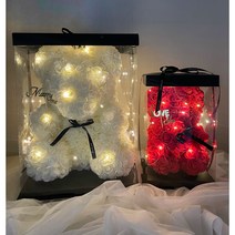 아카아카 LED 장미 꽃 곰돌이 곰인형 로즈 플라워 베어 꽃다발 여자친구 기념일 생일 프로포즈 선물, 화이트S, 토퍼X, led와이어 전구없음X