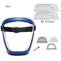 스포츠 마스크 PM 2.5 필터 엘리먼트 더스트 페이스 마스크 방수 HD 투명한 보호 커버 옥외 사이클링 안개, 02 blue 20f
