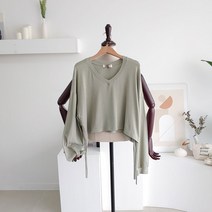 메이룸 꼬끄브이크롭t 무지 브이넥 이너 스트링 크롭티