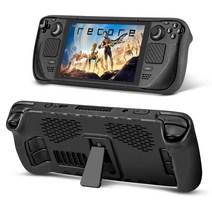 밸브 스팀덱 steam deck 휴대용 선물 스탠드 터치 패드 버튼 스티커가있는 7pcs 케이스 세트 tpu 커버 액세서리 용 방진 미끄럼 방지 게임 액세서리 크리스마스, 검은색