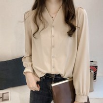 LKFNC 정장셔츠 어깨뽕 셔츠 브이넥남방 캐주얼남방 여성블라우스