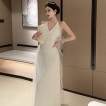 여름 여성 홀터넥 롱원피스 화이트 신부 웨딩 드레스 원피스