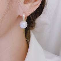 [선물포장] 18k 럭셔리 파베 큐빅 원터치 핵진주 귀걸이 혼주 한복 결혼 엄마선물 기념일