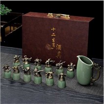 십이지신 양주잔 선물용 술잔 전통주 집들이 12간지, 브론즈 (노란색) +선물 상자