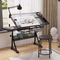 화판 그림책상 드로잉테이블 도면거치대 그림 이젤 건축과 책상 철제테이블이젤, 조명+유리 테이블+의자