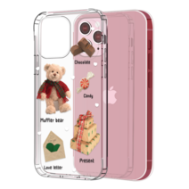 핫티몰 감성 곰돌이 인형 하트 빈티지 그래픽 영문 프린팅 투명 젤리 TPU 아이폰 케이스