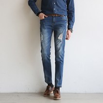 원타임 남성용 데미지워싱 일자데님팬츠