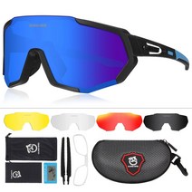 QUESHARK 남성 여성 HD 편광 사이클링 선글라스 야외 스포츠 MTB 자전거 안경 승마 도로 5 렌즈 세트 QE48, 04 Photochromic 5 Lens, [07] Black Blue