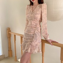 [국내제작/고퀄리티] 모하비 브이넥 랩 쉬폰 셔링 플라워 원피스 3color