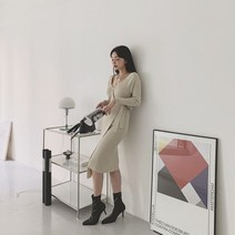 [코지23] 여자 골지 사선 밴딩 브이넥 꾸안꾸 랩스타일 롱원피스