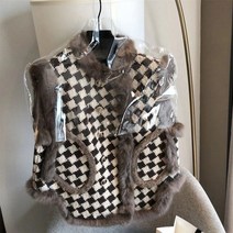 밍크 조끼 밍크후드베스트 양털 빈티지 격자 무늬 벨벳 여성 가을 ​​겨울 트위드 더블 브레스트 민소매 카디건 패치 워크 따뜻한 자르기 우아한