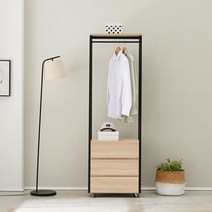 1인가구 심플라인 행거 3단 600 서랍장 옷장 옷걸이, 오크브라운