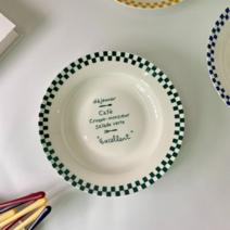 빈티지 체크 플레이트 머그컵 세트 그린 옐로우 블루 체커보드 브런치 접시, 그린 플레이트