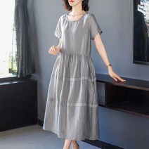 여성 빅사이즈 심플 반팔 린넨 롱 원피스