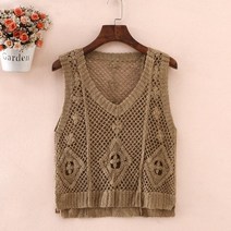코바늘 조끼 뷔스티에 봄가을 뜨개 민소매 자수 여름 펀칭 니트 나시 그물