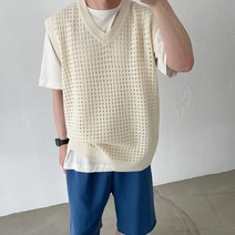 유니크 브이넥 오버핏 펀칭 니트조끼