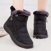 Women Boots Snow Flat Ladies Shoes Waterproof Zipper For Comfortable Fur Mujer Winter, 03 37, 07 black boots_03 37