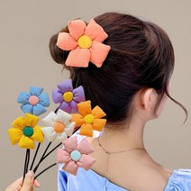 귀여운 패딩솜 로우번 똥 당고 머리 묶기 와이어 플라워 머리끈