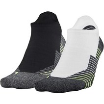 Under Armour 성인용 런 노 쇼 탭 양말 블랙/화이트 M 2팩, Black/White, Large