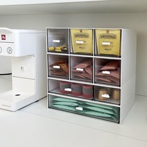 스퀘어상점 미니 서랍 정사각형 투명 책상 정리 멀티정리대 몽글수납함 정리함 티백보관함 플라스틱 수납 책상위서랍 플라스틱 아크릴 화장품보관 빅사이즈 다용도 보관함 칸막이 정리함, 화이트 2칸(낮은형)