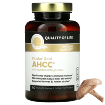 퀄리티오브라이프랩 키노코 골드 표고버섯균사체 AHCC 60 베지 캡슐, 1개, 기본