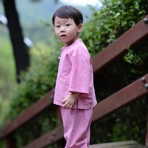 [10346] 아동 7부 자수 티 바지 한벌 유아동한복 아기한복 돌한복 유치원등복 어린이집등복 BTS정국 BTS뷔 생활한복 개량한복 지장사