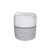 M 사이즈 블루 화이트 세탁 바구니 손잡이 포함 장난감 바구니 의류 바구니 홈 데코 바구니 타월 보관 우븐 담요 바구니 면 로프 장식 담요 바구니 환경 보호 소재, GREY