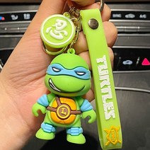 Karvin 애니메이션 닌자 거북이 열쇠고리 액세서리 만화 고무 피규어 자동차 창의 인형 가방 액세서리 작은 선물, 블루 레오나르도, Opp 봉지 포장