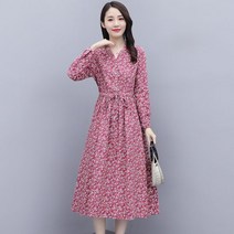 데일리룩 가을 여성 스커트 패션 루즈핏 긴팔 스트링 조거 프린트 미디 면 마 원피스 사복 빈티지