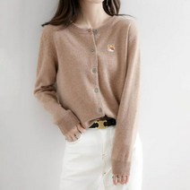 여성 스웨터 폭스 헤드 자수 로고 아플리케 울 가디건 레이디 슬림핏 라운드넥 코트 스트리트 하라주쿠 패션 의류