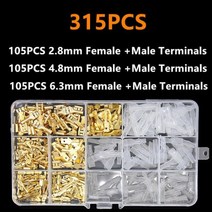 전기 커넥터 절연 암수 와이어 커넥터 315/2.8/4.8mm 전선 압착 단자 스페이드 모듬 키트 6.3 개, 315PCS