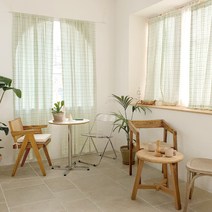 클로이 체크 광목 가리개 커튼(창문형150x150)1장+끈+압축봉