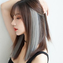 잇츠리빙 초간단 똑딱핀 붙임머리 브릿지 컬러 반짝이 투톤 그라이데션 와이드 헤어피스, 1개, 화이트그레이