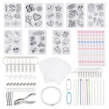 슈링클스종이 열수축 플라스틱 작아지는 마술 마법 종이 키링 만들기 1set diy 수축 아트지 열 수축 시트 필름 귀걸이 후크 키 체인 전화 스트랩 공예 드로잉 보석 만들기