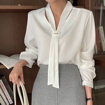 [오버나인] 여성 러블리 스카프 브이넥 긴팔 블라우스