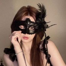 할로윈의상 할로윈 할로윈가면 가면 무도회 하프 메이크업 여자 페이스 레이스 마스크 깃털 소품363257, 블랙