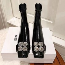 워커힐 스타카토신발 여성용 짧은 가죽 부츠 크리스탈 블랙 화이트 지퍼 드레스 파티 작업