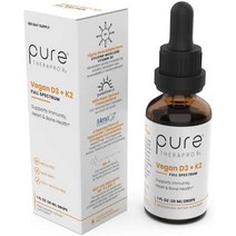 pure therapro rx vegan d3 + k2 최대 흡수를 위한 유기 전체 스펙트럼 액체 남성과 여성을 위한 비타민 d3 및 비타민 k2 보충제 d3 비타민 5000, 1fl oz(1팩)