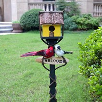 정원꾸미기 인테리어소품 새장 펜션꾸미기 화단 조형물 특이한 나무새장 인테리어소품, 8번 노란새장 +큰빨간새+흰색새