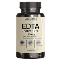 VINATURA EDTA 제올라이트 98% 1500mg - 간 지원 - 활성화된 초미세 10µm 제올라이트 클리노틸올라이트 에다 칼슘 디소듐 케일 추출물 - 90캡슐, 90정