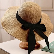 우렁각시 포인트 리본 페도라 모자 넓은챙 비치모자 브라운 095-34-934534ea