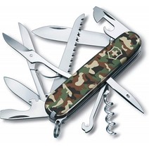 Victorinox 주머니칼 Huntsman 91mm 위장(15가지 기능 칼날 코르크 따개 캔따개 칼날), 단일옵션